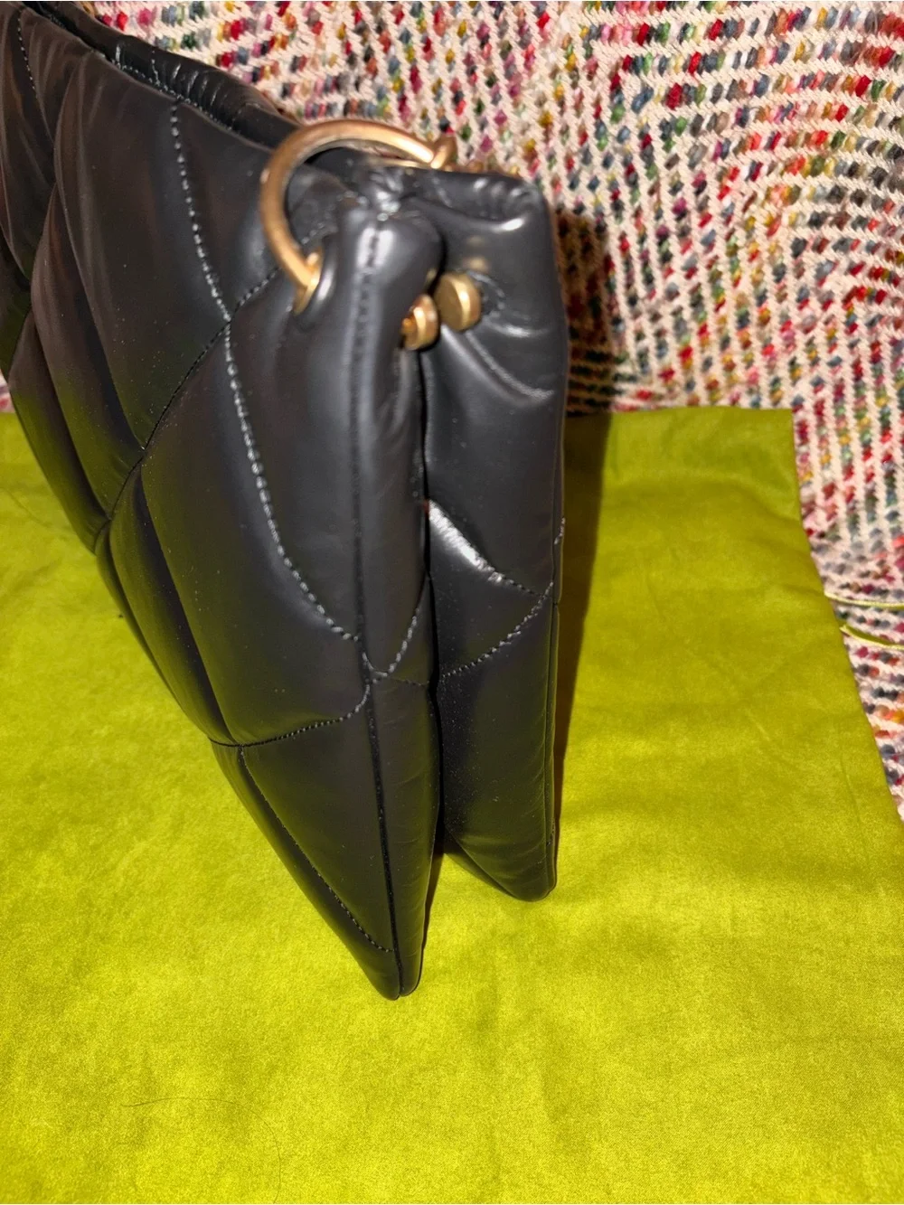 Tory Burch Kira Black Quilted Leather Shoulder Bag with Gold Chain
